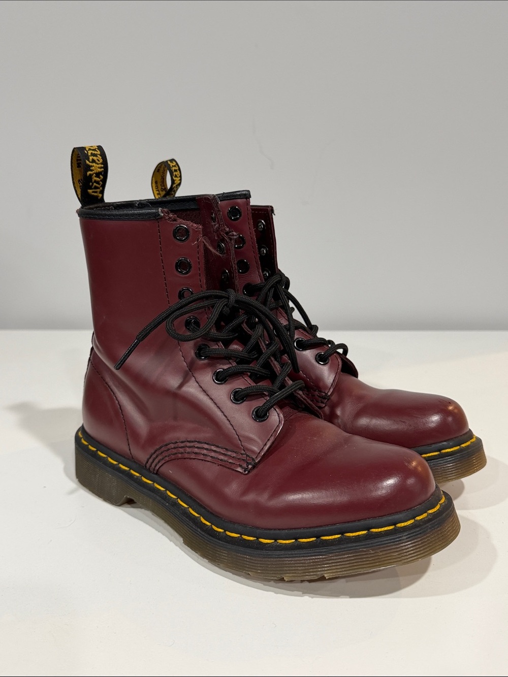 Dr. Martens Burgundy Leather 8-Eye Lace-Up Boots